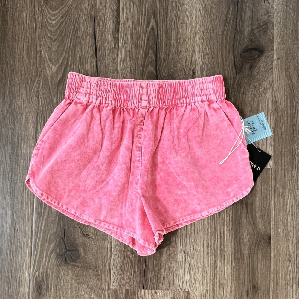 Forever 21 Acid Washed Dolphin Short In Baby Corduroy